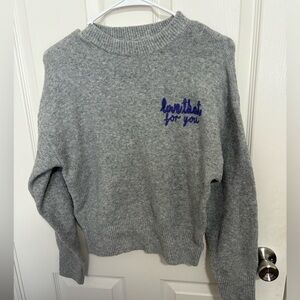 A New Day Grey "Love That For You" Embroidered Pullover Sweater